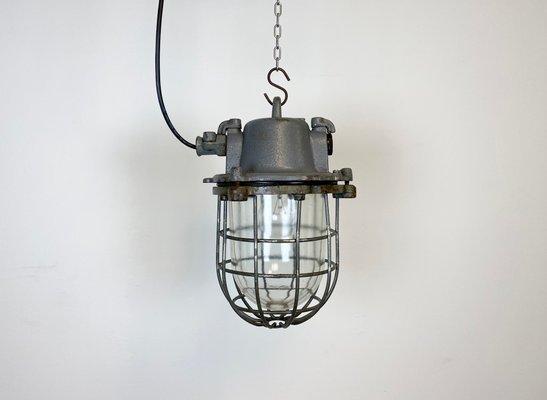 Industrial Gray Cast Iron Cage Pendant Light, 1960s-CGF-912934