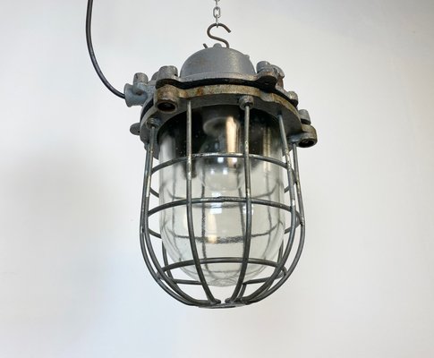 Industrial Gray Cast Iron Cage Pendant Light, 1960s-CGF-912934