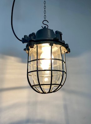 Industrial Gray Cast Iron Cage Pendant Light, 1960s-CGF-912934