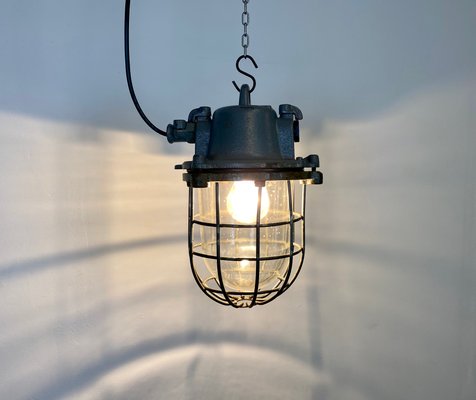 Industrial Gray Cast Iron Cage Pendant Light, 1960s-CGF-912934