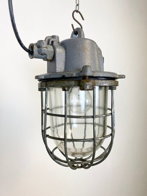 Industrial Gray Cast Iron Cage Pendant Light, 1960s-CGF-912934