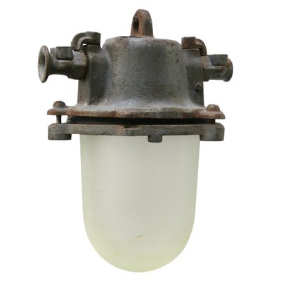 Industrial Gray Cast Iron Frosted Glass Pendant Lamp-BLS-1319568