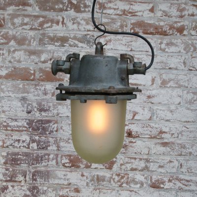 Industrial Gray Cast Iron Frosted Glass Pendant Lamp-BLS-1319568