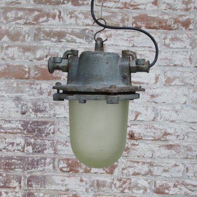 Industrial Gray Cast Iron Frosted Glass Pendant Lamp-BLS-1319568