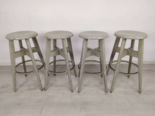 Industrial Gray Stools from Stella, 1950s, Set of 4-EAD-1742770