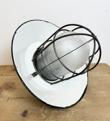 Industrial Green Enamel and Cast Iron Cage Pendant Light, 1960s-CGF-1785001