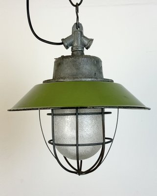 Industrial Green Enamel and Cast Iron Cage Pendant Light, 1960s-CGF-1785001