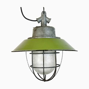 Industrial Green Enamel and Cast Iron Cage Pendant Light, 1960s-CGF-1785001