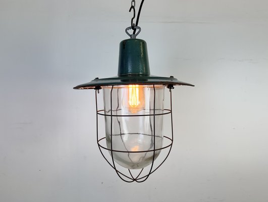 Industrial Green Enamel Cage Pendant Light, 1960s-CGF-2043721