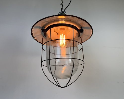 Industrial Green Enamel Cage Pendant Light, 1960s-CGF-2043721