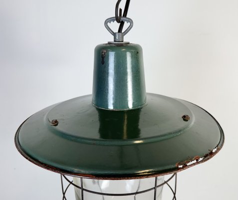 Industrial Green Enamel Cage Pendant Light, 1960s-CGF-2043721