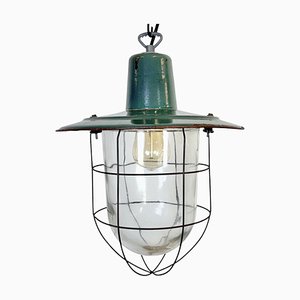 Industrial Green Enamel Cage Pendant Light, 1960s-CGF-2043721