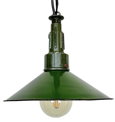 Industrial Green Enamel Military Pendant Lamp with Cast Aluminium Top, 1960s-CGF-1703753