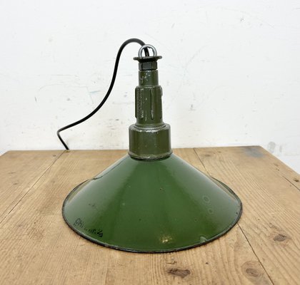 Industrial Green Enamel Military Pendant Lamp with Cast Aluminium Top, 1960s-CGF-1703753