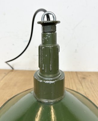 Industrial Green Enamel Military Pendant Lamp with Cast Aluminium Top, 1960s-CGF-1703753