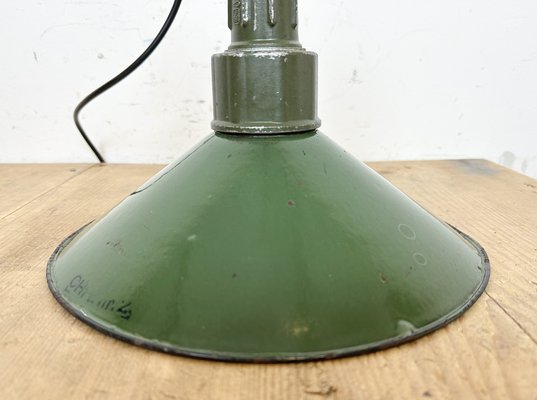 Industrial Green Enamel Military Pendant Lamp with Cast Aluminium Top, 1960s-CGF-1703753