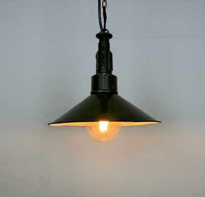 Industrial Green Enamel Military Pendant Lamp with Cast Aluminium Top, 1960s-CGF-1703753