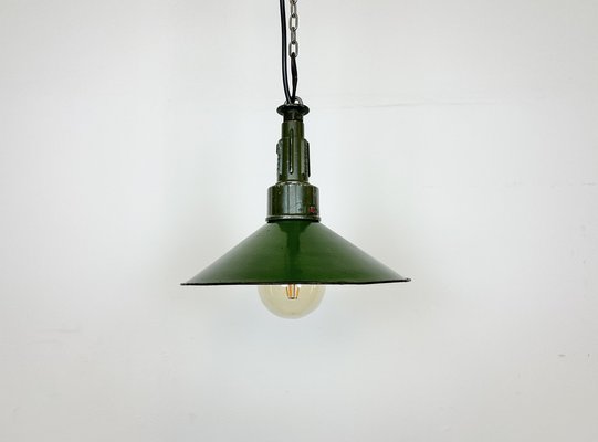 Industrial Green Enamel Military Pendant Lamp with Cast Aluminium Top, 1960s-CGF-1703753