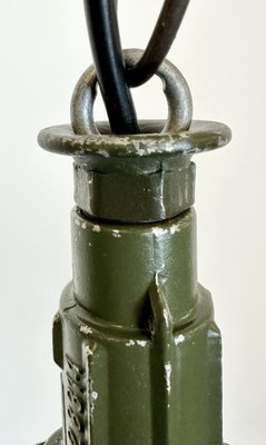 Industrial Green Enamel Military Pendant Lamp with Cast Aluminium Top, 1960s-CGF-1703753