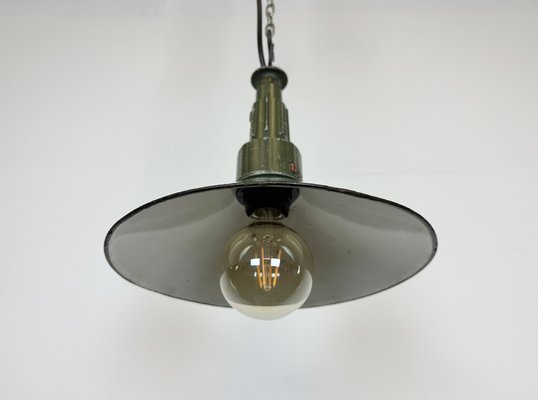 Industrial Green Enamel Military Pendant Lamp with Cast Aluminium Top, 1960s-CGF-1703753