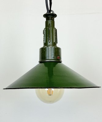 Industrial Green Enamel Military Pendant Lamp with Cast Aluminium Top, 1960s-CGF-1703753