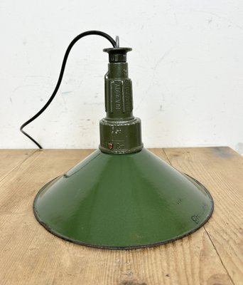 Industrial Green Enamel Military Pendant Lamp with Cast Aluminium Top, 1960s-CGF-1703753