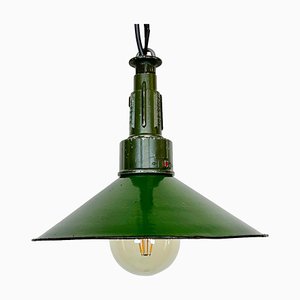 Industrial Green Enamel Military Pendant Lamp with Cast Aluminium Top, 1960s-CGF-1703753