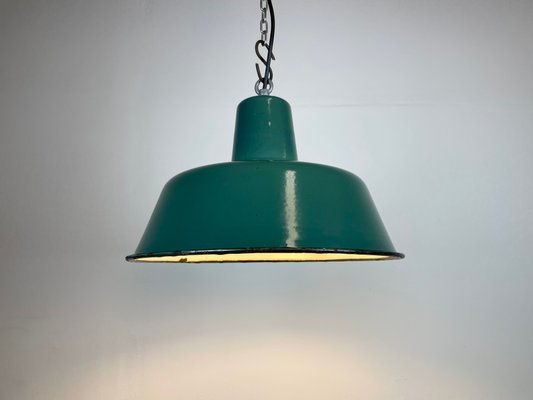 Industrial Green Enamel Pendant Lamp, 1960s-CGF-1363732