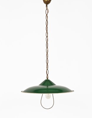 Industrial Green Glazed Metal Pendant, Italy, 1950s-JDR-1126319