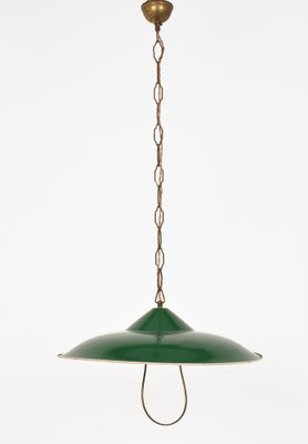 Industrial Green Glazed Metal Pendant, Italy, 1950s-JDR-1126319