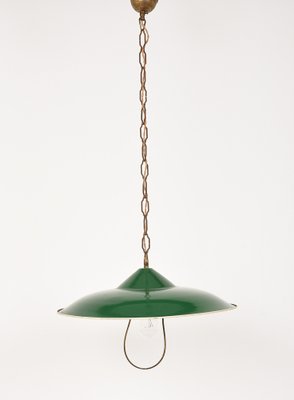 Industrial Green Glazed Metal Pendant, Italy, 1950s-JDR-1126319