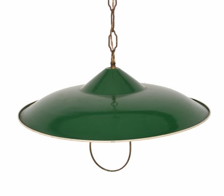 Industrial Green Glazed Metal Pendant, Italy, 1950s-JDR-1126319