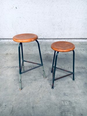 Industrial Green Tripod Stool Set, Belgium, 1950s, Set of 2-RQV-1823462