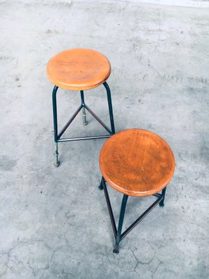 Industrial Green Tripod Stool Set, Belgium, 1950s, Set of 2-RQV-1823462