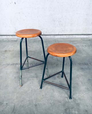 Industrial Green Tripod Stool Set, Belgium, 1950s, Set of 2-RQV-1823462