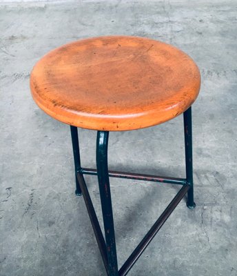 Industrial Green Tripod Stool Set, Belgium, 1950s, Set of 2-RQV-1823462