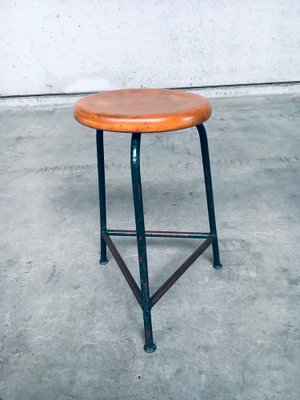 Industrial Green Tripod Stool Set, Belgium, 1950s, Set of 2-RQV-1823462