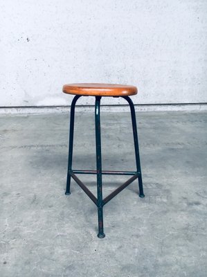 Industrial Green Tripod Stool Set, Belgium, 1950s, Set of 2-RQV-1823462