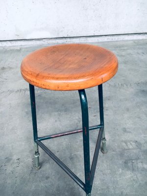 Industrial Green Tripod Stool Set, Belgium, 1950s, Set of 2-RQV-1823462