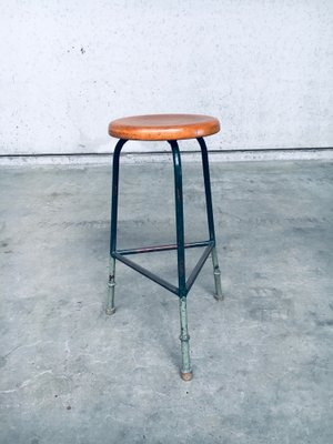 Industrial Green Tripod Stool Set, Belgium, 1950s, Set of 2-RQV-1823462