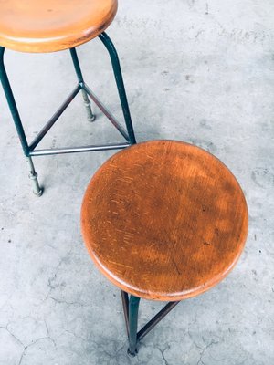 Industrial Green Tripod Stool Set, Belgium, 1950s, Set of 2-RQV-1823462