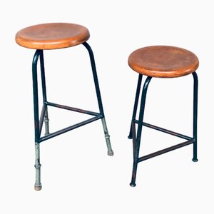 Industrial Green Tripod Stool Set, Belgium, 1950s, Set of 2-RQV-1823462