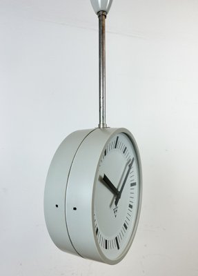 Industrial Grey Bakelite Double Sided Factory Clock from Pragotron, 1980s-CGF-1718317