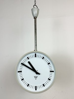 Industrial Grey Bakelite Double Sided Factory Clock from Pragotron, 1980s-CGF-1718317