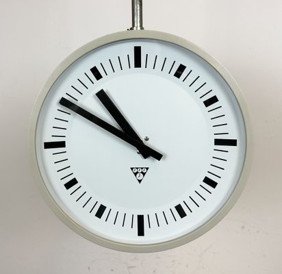 Industrial Grey Bakelite Double Sided Factory Clock from Pragotron, 1980s-CGF-1718317