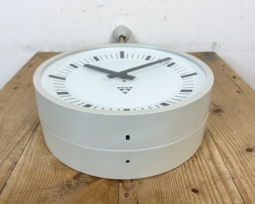 Industrial Grey Bakelite Double Sided Factory Clock from Pragotron, 1980s-CGF-1718317