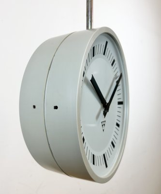 Industrial Grey Bakelite Double Sided Factory Clock from Pragotron, 1980s-CGF-1718317