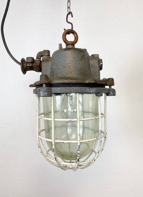 Industrial Grey Cast Iron Cage Pendant Lamp, 1970s-CGF-870413