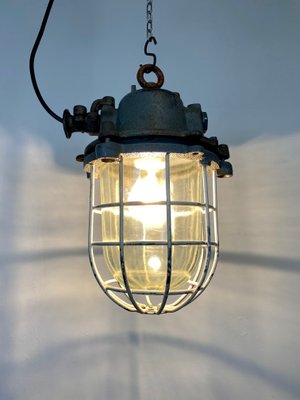 Industrial Grey Cast Iron Cage Pendant Lamp, 1970s-CGF-870413