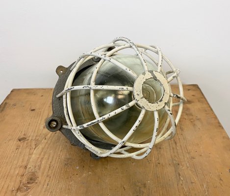 Industrial Grey Cast Iron Cage Pendant Lamp, 1970s-CGF-870413